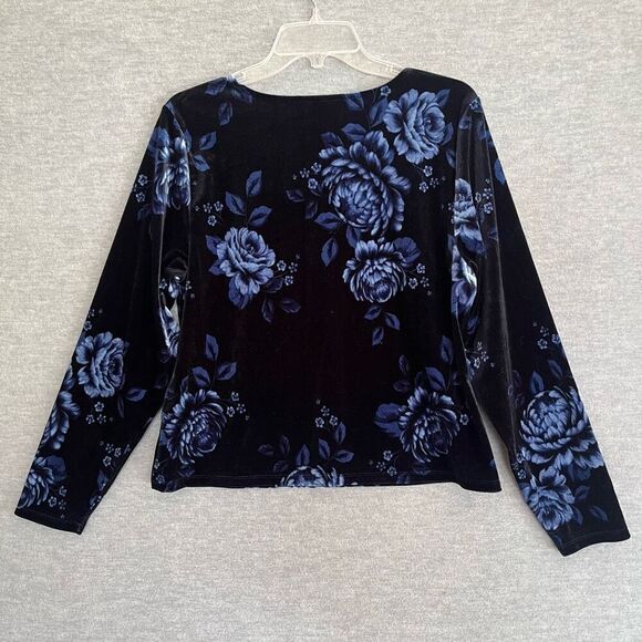 Old Navy Velvet Floral Top Womens XL Fitted Black Blue Whimsigoth Dark Romantic - Picture 4 of 9
